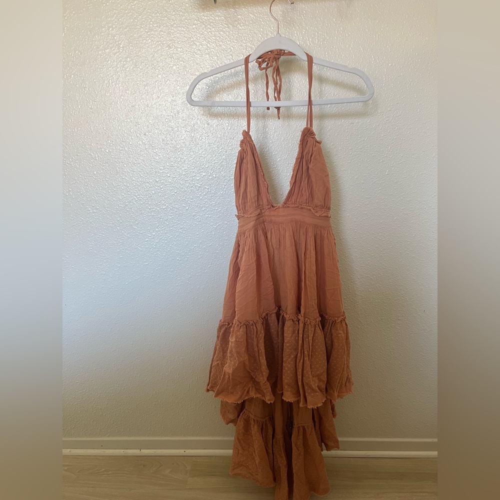 PEACH COTTON GAUZY DRESS.